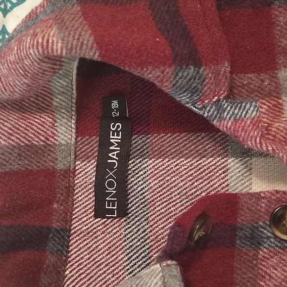 Lenox James Red Plaid Shacket 12-18 Months Button Up Collar Flannel - Picture 5 of 6
